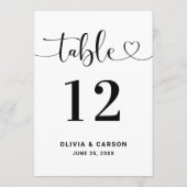 Modern Heart Script Wedding Table Number Kaart (Achterkant)