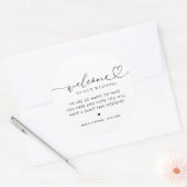 Modern Heart Script Wedding Welkom Hotel Gift Bag Ronde Sticker (Envelop)