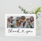 Modern Heart Script Weduwfoto Collage Bedankkaart (Staand voorkant)