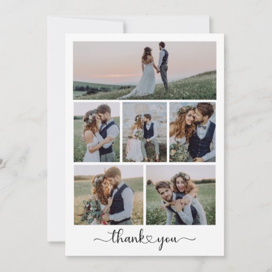 Modern Heart Script Weduwfoto Collage Bedankkaart (Voorkant)