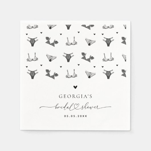 Modern Heart Script & Zwart Lingerie Vrijgezellenf Servet (Voorkant)