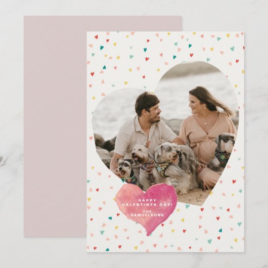 Modern Heart Shaped Photo Happy Valentine Day Ho Feestdagenkaart (Voorkant / Achterkant)
