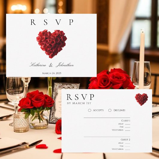 Modern Heart Shaped Red Roses-RSVP-Wedding- RSVP Kaartje