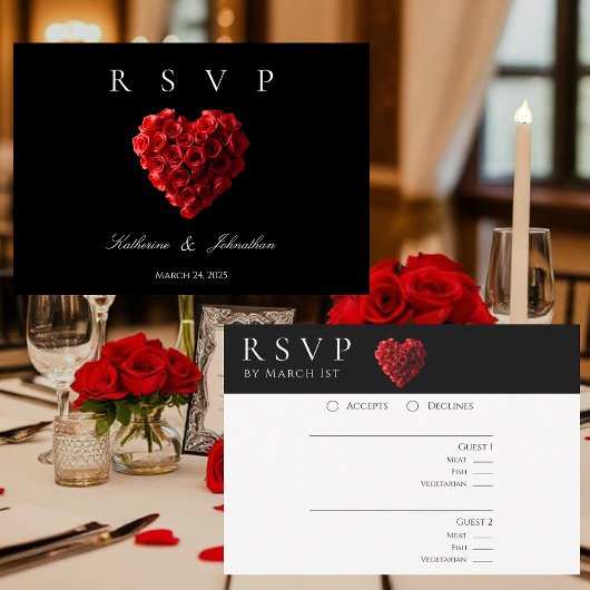 Modern Heart Shaped Red Roses-RSVP-Wedding- RSVP Kaartje