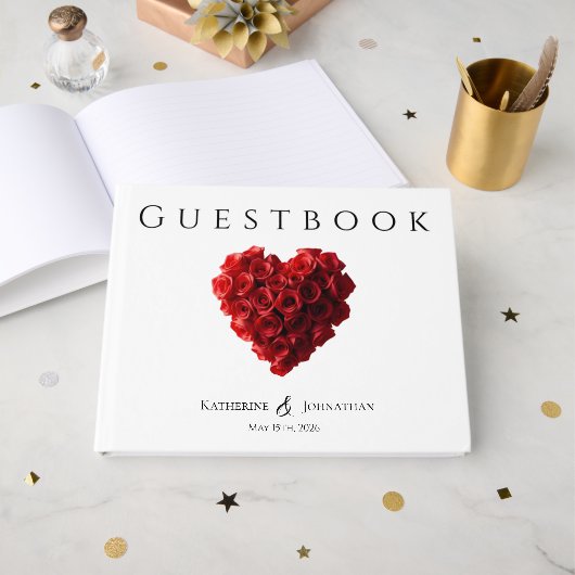Modern Heart Shaped Red Roses Wedding Gastenboek (Voorkant open)