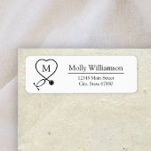 Modern Heart Stethoscope Monogram Return Address Etiket