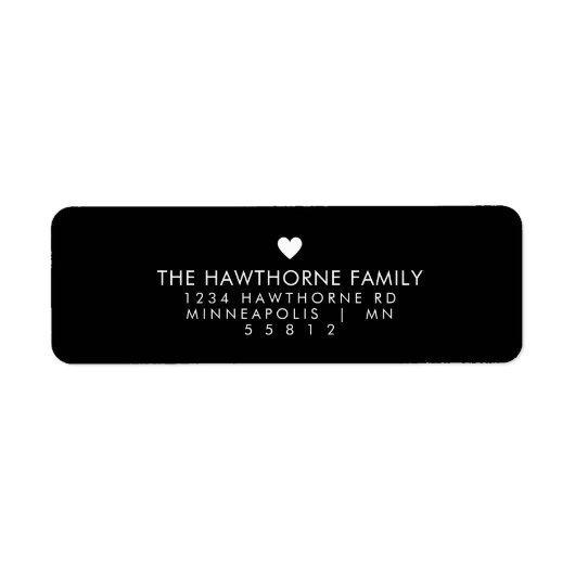 Modern Heart Stuur Liefde Minimale Zwart Adres Etiket (Voorkant)