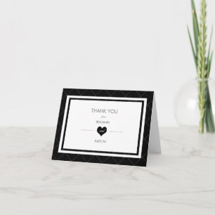 Modern Heart Thank You Note Kaart - zwart en wit