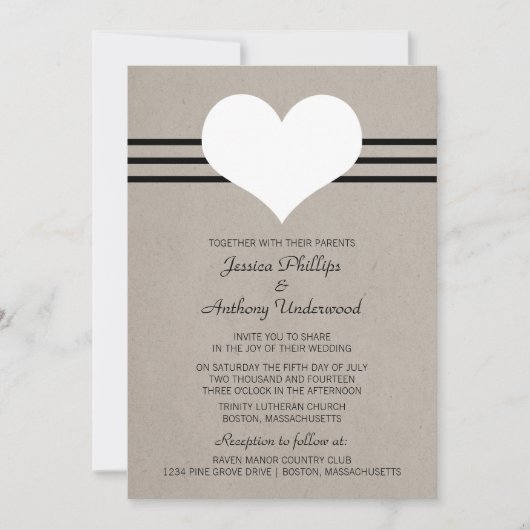 Modern Heart Wedding Invite, Beige Kaart (Voorkant)