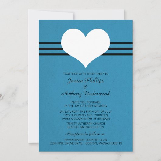 Modern Heart Wedding Invite, blauw Kaart (Voorkant)