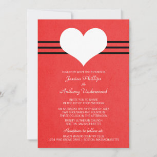 Modern Heart Wedding Invite, Red Kaart