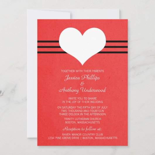 Modern Heart Wedding Invite, Red Kaart (Voorkant)