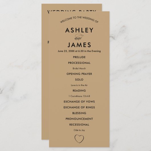 Modern Heart Wedding Programma voor Ceremonie Programmakaart (Voorkant / Achterkant)