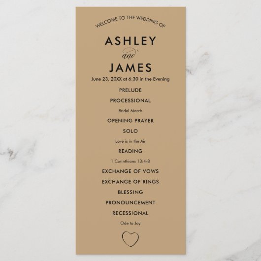 Modern Heart Wedding Programma voor Ceremonie Programmakaart (Voorkant)