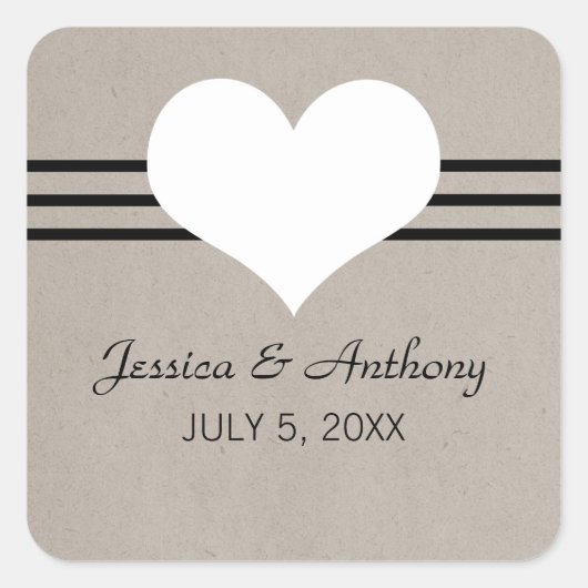 Modern Heart Wedding Stickers, Beige Vierkante Sticker (Voorkant)