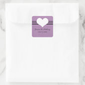 Modern Heart Wedding Stickers, Paars Vierkante Sticker (Tas)
