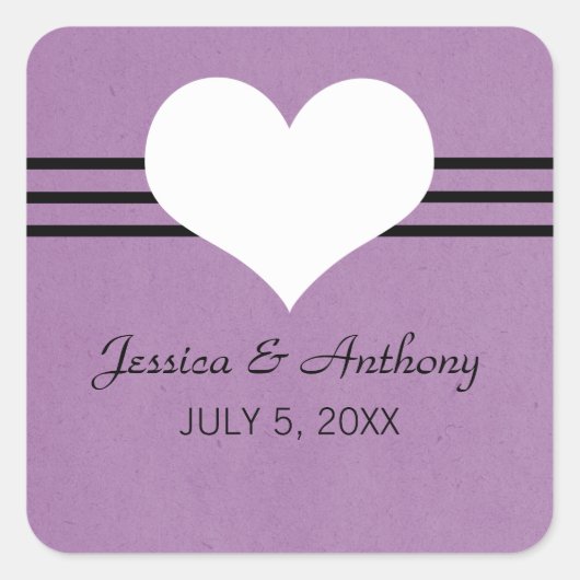 Modern Heart Wedding Stickers, Paars Vierkante Sticker (Voorkant)