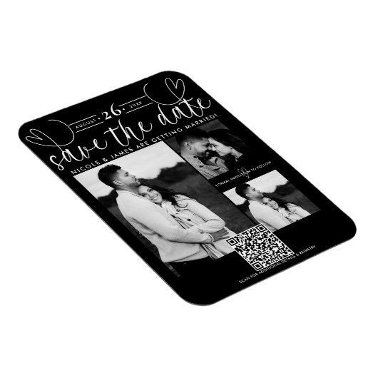 Modern Hearts Black & White Chic Bewaar de datum Magneet (Rechterzijde)