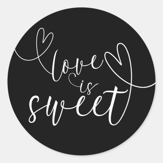Modern Hearts Black & White Love Is Sweet Ronde Sticker (Voorkant)