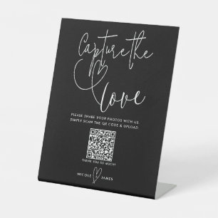 Modern Hearts Black White Wedding Leg de liefde va Reclamebord Met Voetstuk