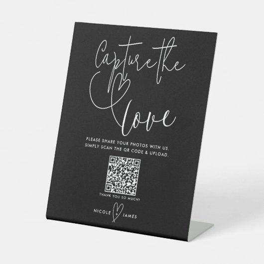 Modern Hearts Black White Wedding Leg de liefde va Reclamebord Met Voetstuk (Voorkant)
