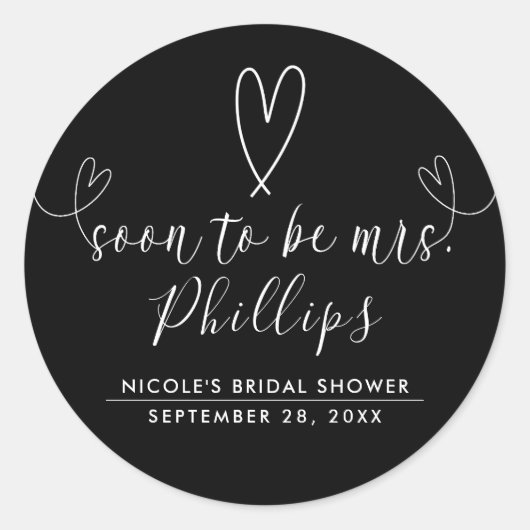 Modern Hearts Black White wordt binnenkort Mrs. Br Ronde Sticker (Voorkant)