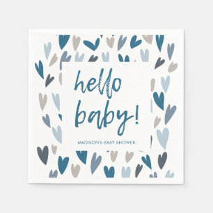 Modern Hearts Blue Boy Baby shower Party servetten