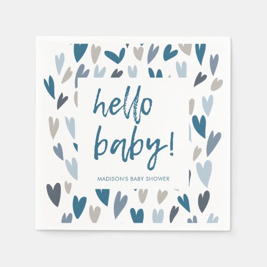 Modern Hearts Blue Boy Baby shower Party servetten (Voorkant)