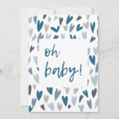 Modern Hearts Blue Boy Oh Baby shower uitnodiging (Voorkant)