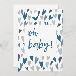 Modern Hearts Blue Boy Oh Baby shower uitnodiging