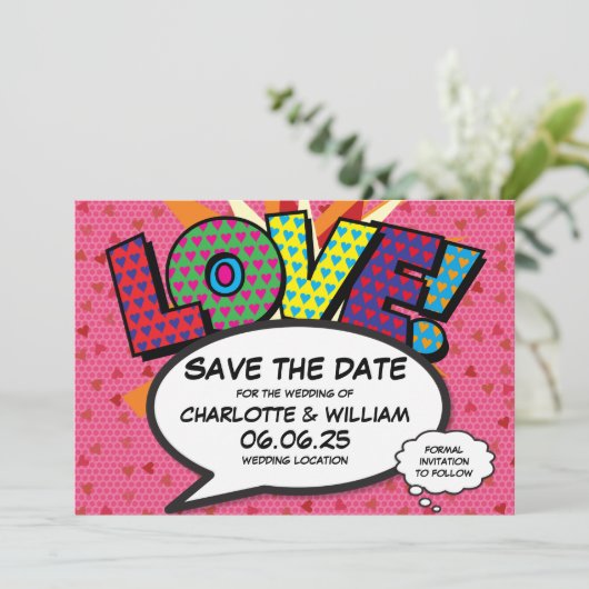 Modern Hearts Confetti Liefde Bruiloft Save The Da Save The Date (Staand voorkant)