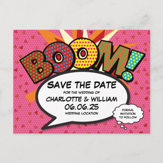 Modern Hearts Confetti Roze Bruiloft Save The Date Aankondigingskaart (Voorkant)