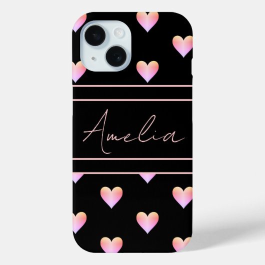 Modern Hearts Pattern Zwart Roze Gepersonaliseerd Case-Mate iPhone Case (Achterkant)
