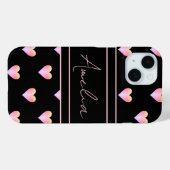 Modern Hearts Pattern Zwart Roze Gepersonaliseerd Case-Mate iPhone Case (Achterkant (horizontaal))