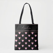 Modern Hearts Pattern Zwart Roze Gepersonaliseerd Tote Bag (Voorkant)