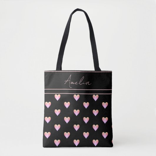 Modern Hearts Pattern Zwart Roze Gepersonaliseerd Tote Bag (Voorkant)