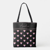 Modern Hearts Pattern Zwart Roze Gepersonaliseerd Tote Bag (Achterkant)