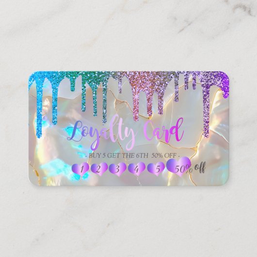 Modern Hearts Rainbow Glitter Drips Opal Stone Klantenkaartje (Voorkant)