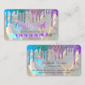 Modern Hearts Rainbow Glitter Drips Opal Stone Klantenkaartje (Voorkant / Achterkant)