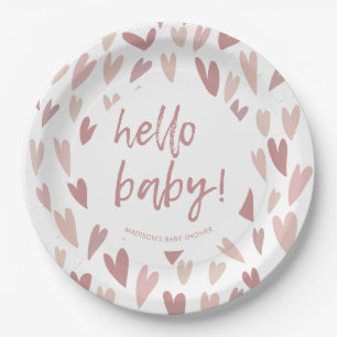 Modern Hearts Roze Meisje Baby shower Party Papieren Bordje