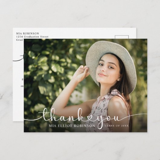 Modern Hearts Script Afstuderen Foto bedankt Briefkaart (Voorkant / Achterkant)