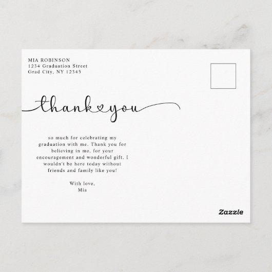 Modern Hearts Script Afstuderen Foto bedankt Briefkaart (Achterkant)