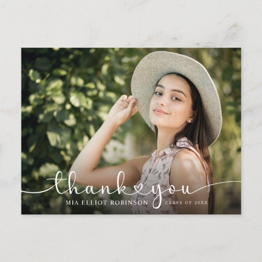 Modern Hearts Script Afstuderen Foto bedankt Briefkaart (Voorkant)