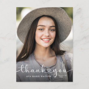 Modern Hearts Script Afstuderen Foto bedankt Briefkaart