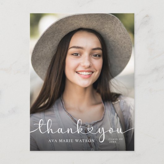 Modern Hearts Script Afstuderen Foto bedankt Briefkaart (Voorkant)