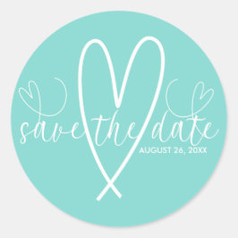 Modern Hearts Turquoise Blauw Groen Save the Date Ronde Sticker