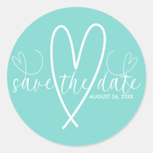 Modern Hearts Turquoise Blauw Groen Save the Date Ronde Sticker