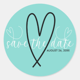 Modern Hearts Turquoise Blauw Groen Save the Date Ronde Sticker