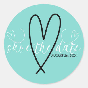 Modern Hearts Turquoise Blauw Groen Save the Date Ronde Sticker