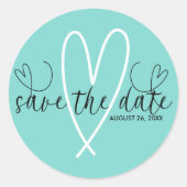 Modern Hearts Turquoise Blauw Groen Save the Date Ronde Sticker (Voorkant)